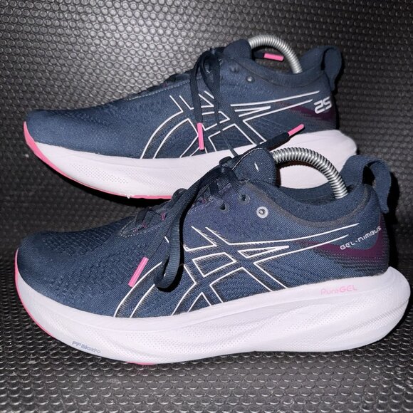 Asics Gel Nimbus 25 Blue Violet Running Athletic Gym Sneakers Womens Size 9 - Picture 1 of 8